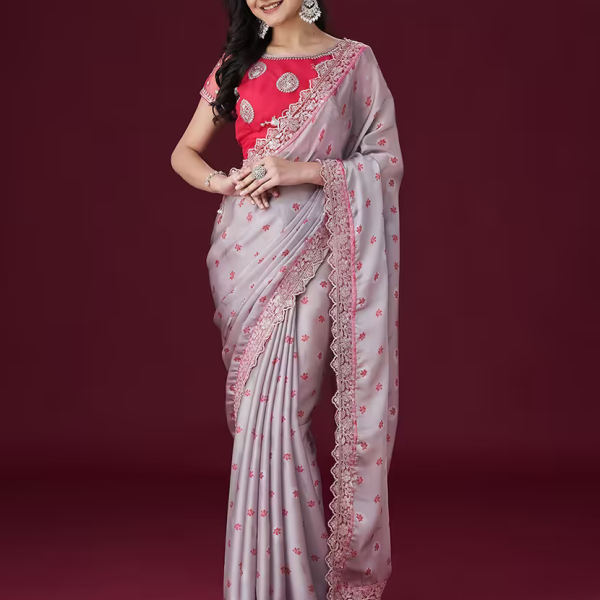 Floral printed bordered saree with blouse