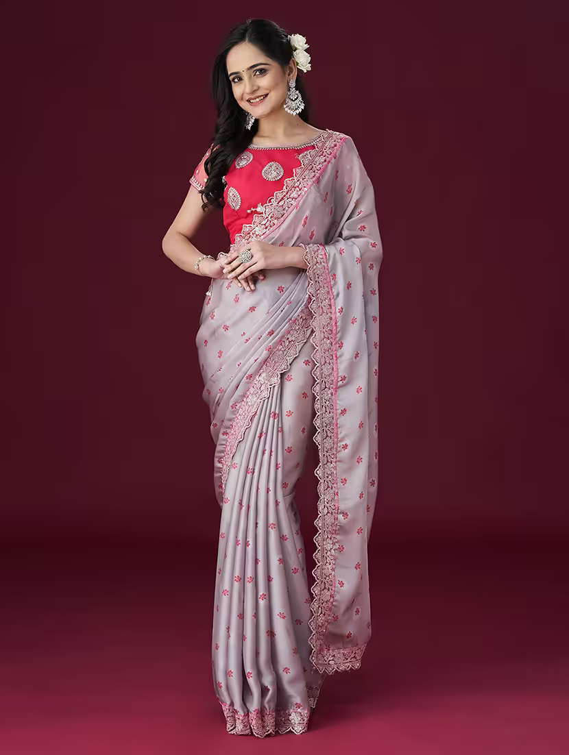 Floral printed bordered saree with blouse