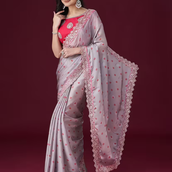 Floral printed bordered saree with blouse