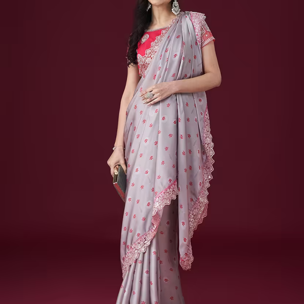 Floral printed bordered saree with blouse