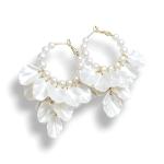 Trendy White Shell Petal Acrylic Crack Flower Pearl Beaded Hoop Earrings For Women & Girls Stylish