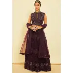 Soch-Wine Sequins Embellished Georgette Lehenga Choli with Dupatta