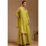 SEASONS-Mustard Georgette Zari Woven Gown With Zardosi