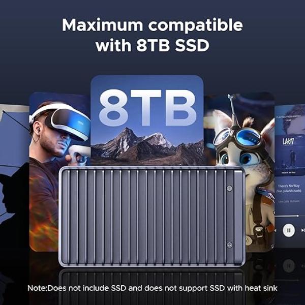 40Gbps M.2 NVMe SSD Enclosure, External SSD Drive with Double-Sided Fin Heat Dissipation