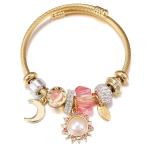 Synthetic Stone Studded Gold Plated Charm Bracelet Fashion Adjustable Stylish Jewellery Gift for Girls & Women