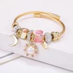 Synthetic Stone Studded Gold Plated Charm Bracelet Fashion Adjustable Stylish Jewellery Gift for Girls & Women