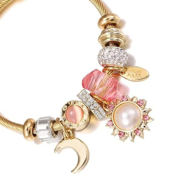 Synthetic Stone Studded Gold Plated Charm Bracelet Fashion Adjustable Stylish Jewellery Gift for Girls & Women