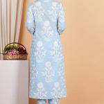 Women's Cotton Calf Length V-Neck Botanical Print Regular Fitted Anarkali Kurta