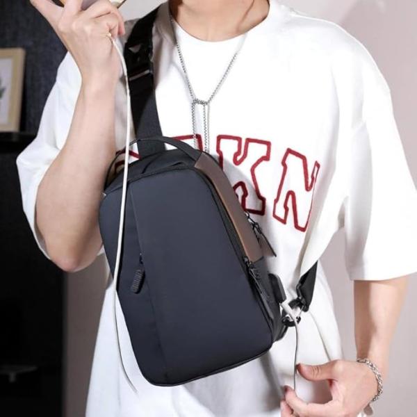 Crossbody Bag for Men Women, Mini Waterproof Backpack Shoulder Daypack Anti-Theft Cross Body Chest Bags With USB Charger Port for Casual Travel Hiking Outdoor Sports