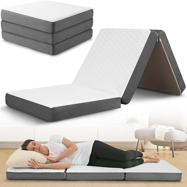 Premium Foldable Mattress for Floor Single Bed Sleeping, Travel Bed&Camping|3-Fold, Portable, Compact, Easy to Store (72 x 30 x 3),Black and White