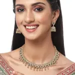 ZENEME Antique Gold-Plated Artificial Stone Studded Necklace with Earrings Jewellery Set
