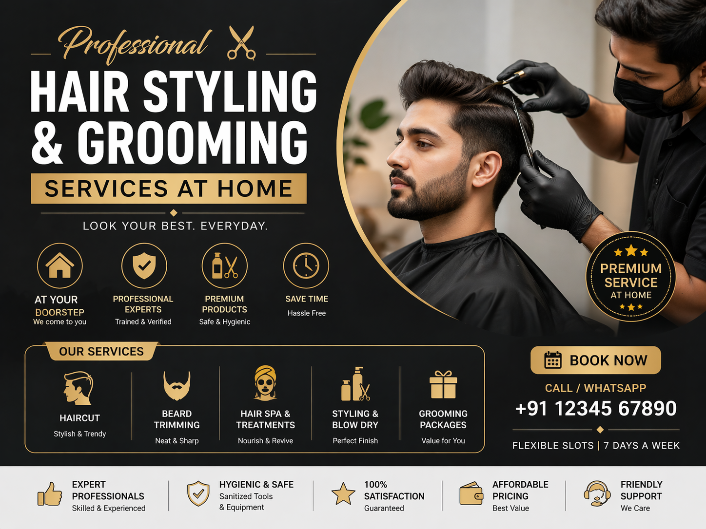 Professional Hair Styling & Grooming Services at Home
